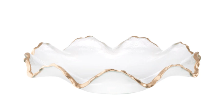 Glass Ruffle Bowl with Gold Edge 12"D 2.75"H