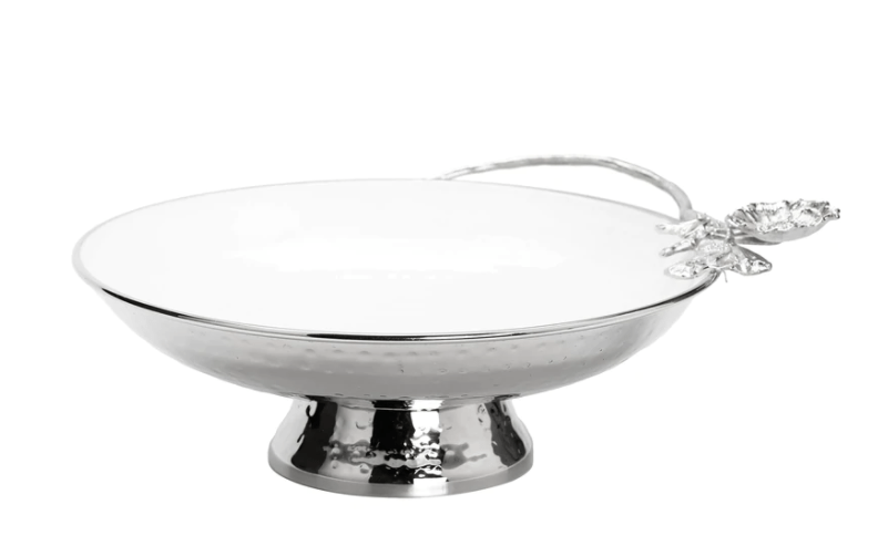 White Bowl with Silver Flower Detail