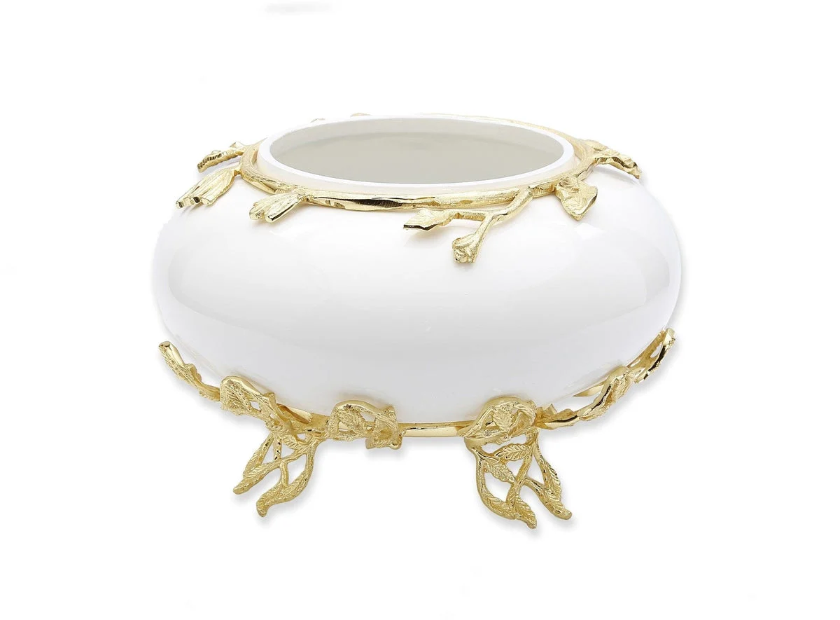 White Glass Bowl with Gold Detail