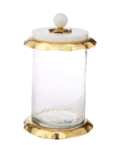 Medium Glass Canister With Marble And Gold Lid