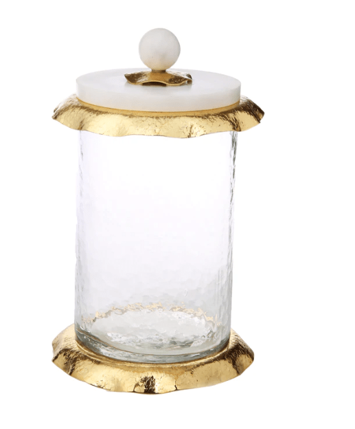 Small Glass Canister With Marble And Gold Lid