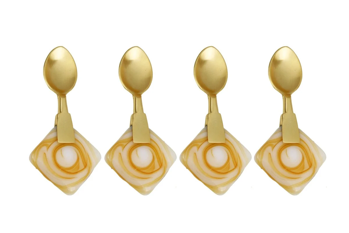 S/4 Gold Stainless Steel Dessert Forks With Stone Handle