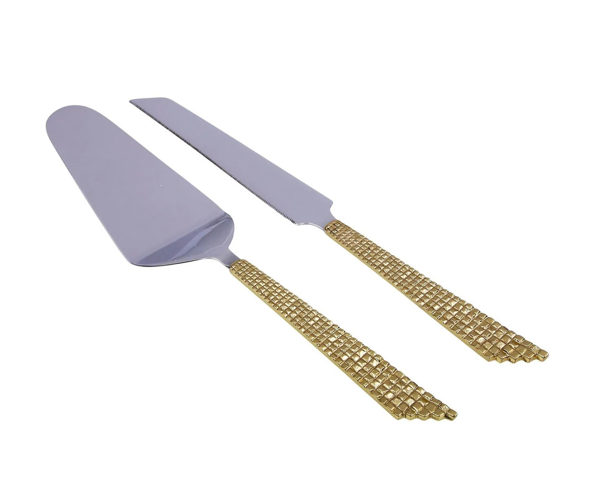 Set Of 2 Cake Servers With Mosaic Design - 12"L