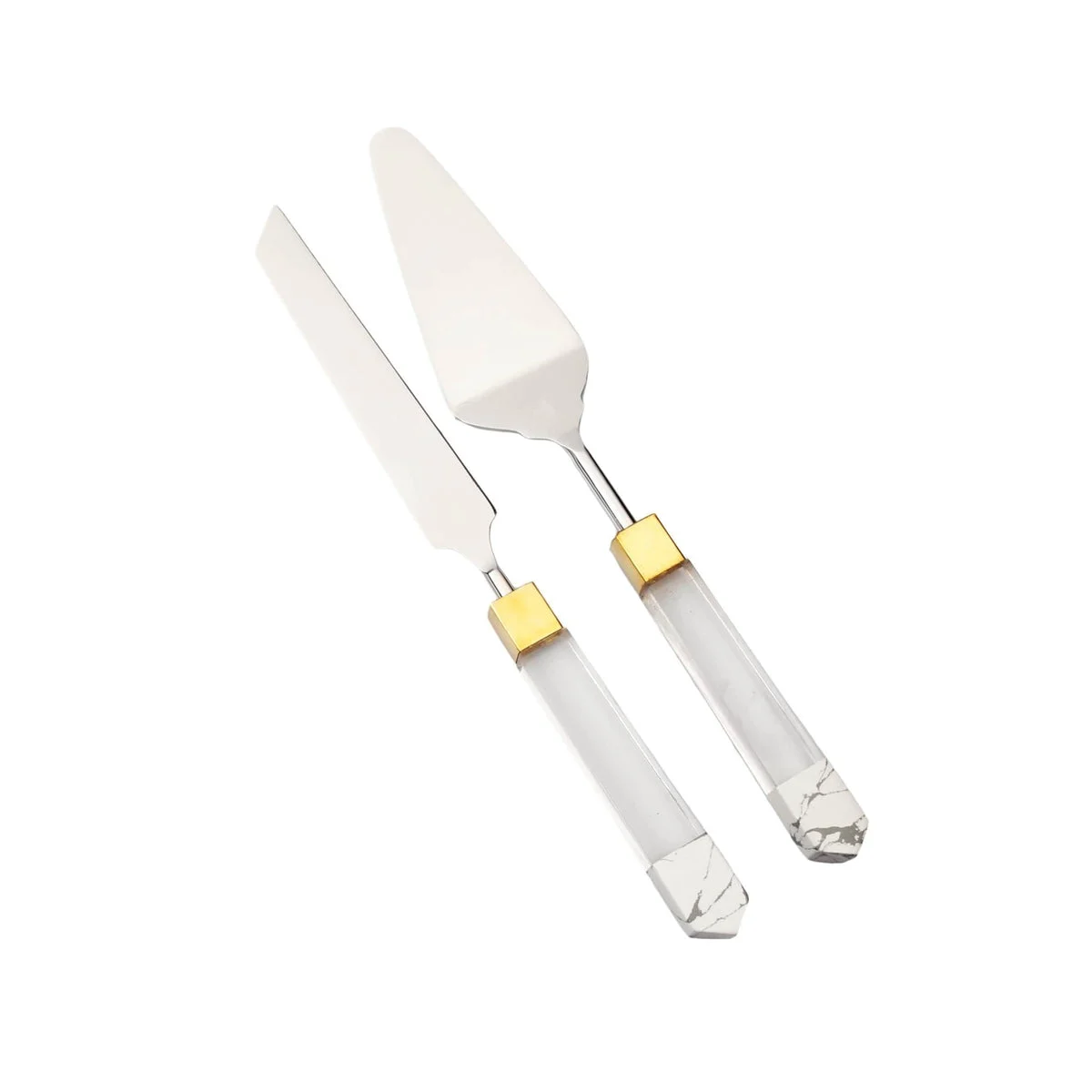 Set of 2 Stainless Steel Cake Servers with Dust Acrylic Handles