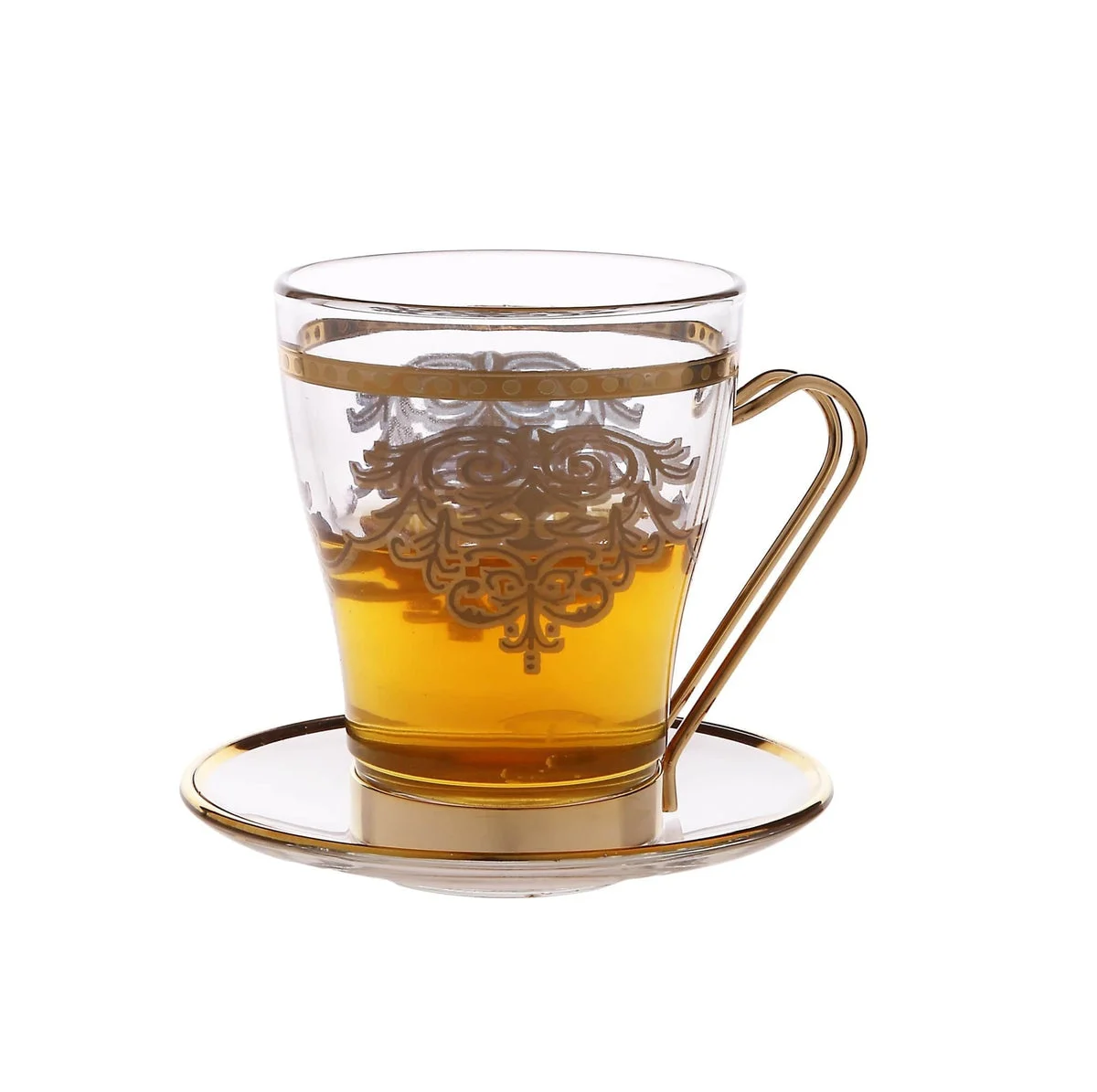 Set of 6 Tea Cups with Plates with Rich Gold Design