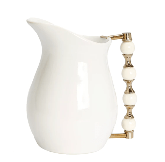 White Pitcher with White and Gold Beaded Handle