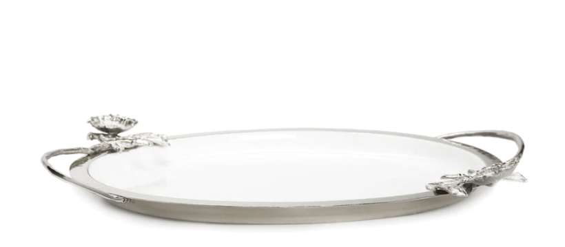 White Tray with Silver Flower Detail