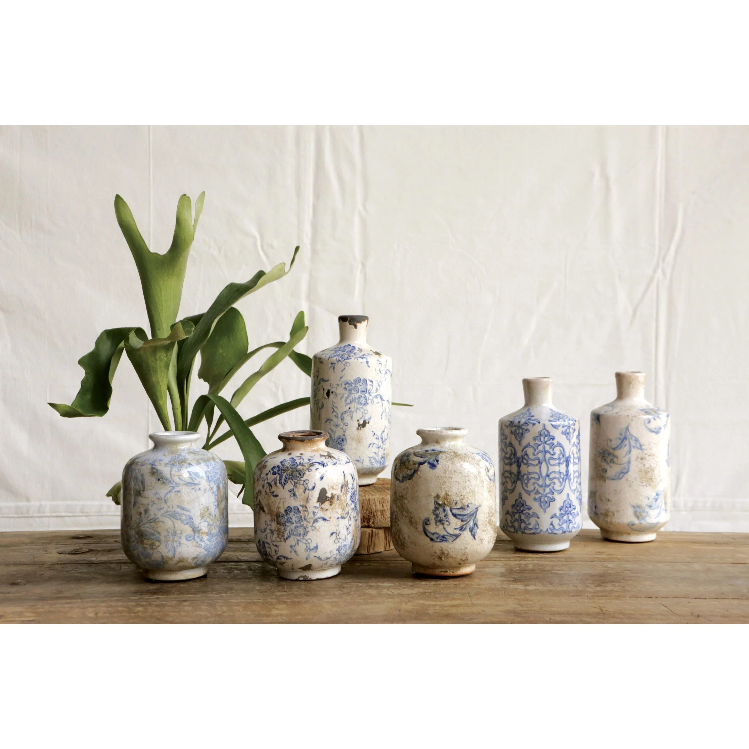 7.5" Blue + White Terracotta Vase