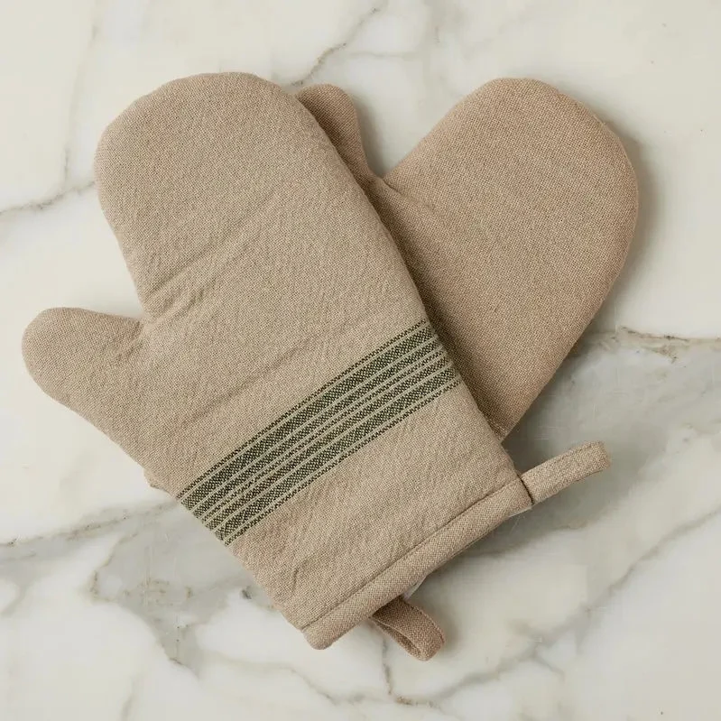 Vintage Spruce Green Stripe Oven Mitt (Set of 2)
