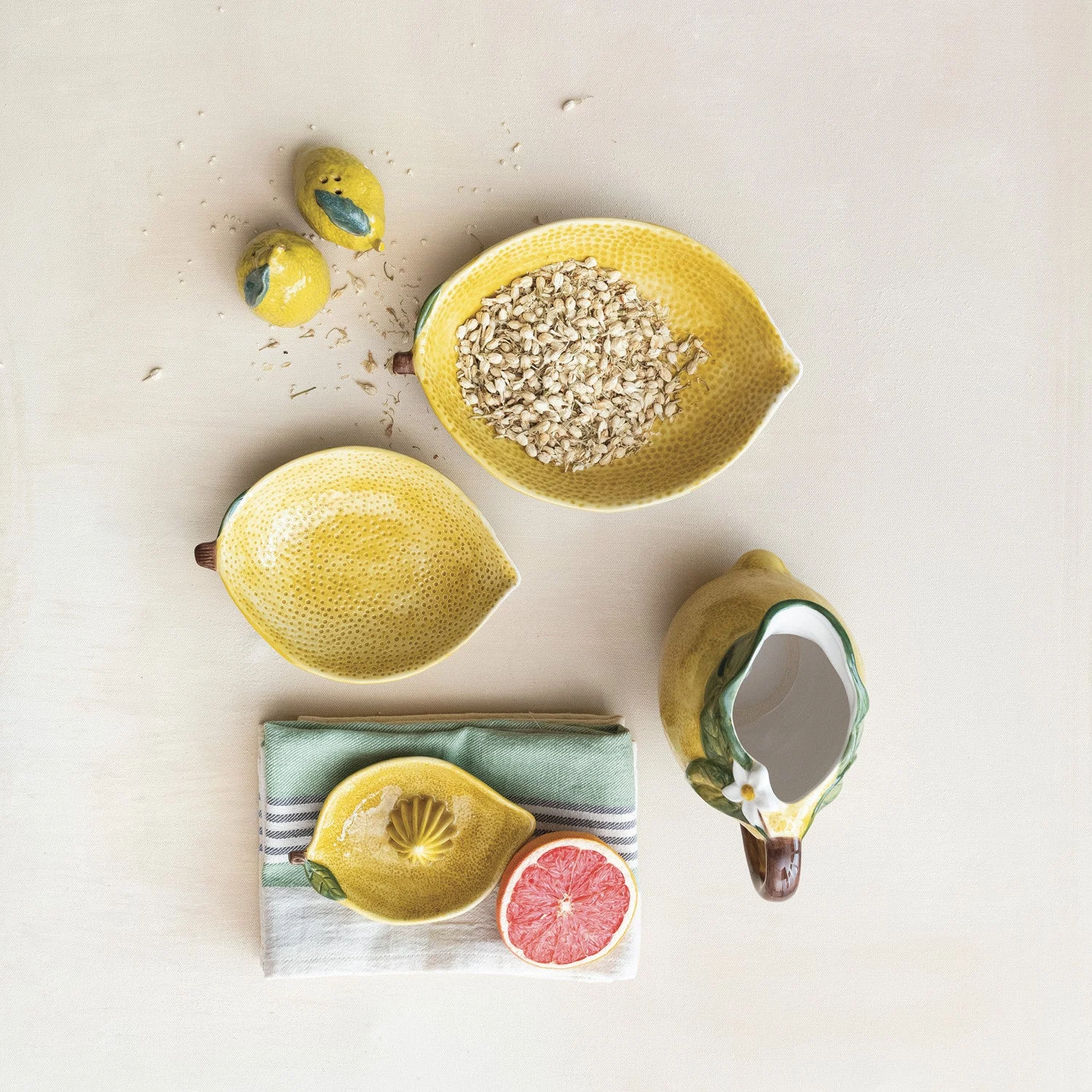 Hand-Painted Lemon Shaped Stoneware Bowl