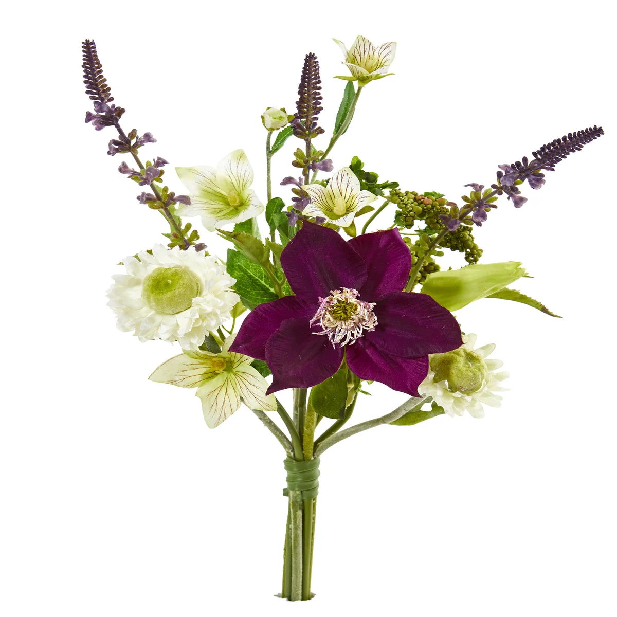Nearly Natural 2291-S6 16" Artificial Green & Purple Mixed Flower Bouquet, Set of 6