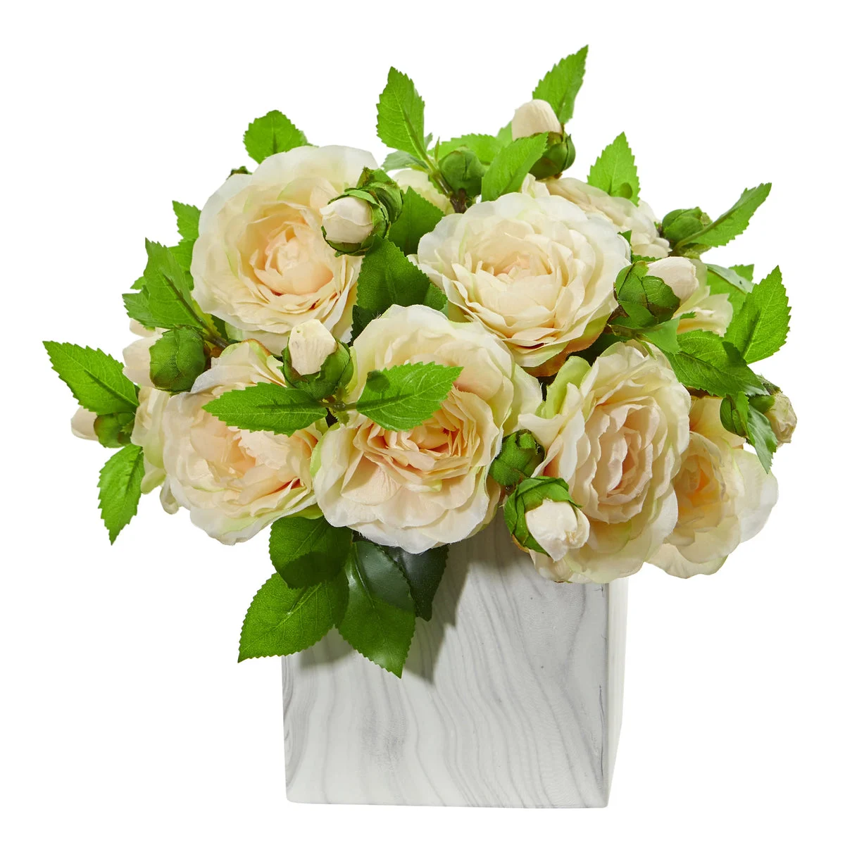 Nearly Natural Camellia Artificial Arrangement in Marble Finished Vase