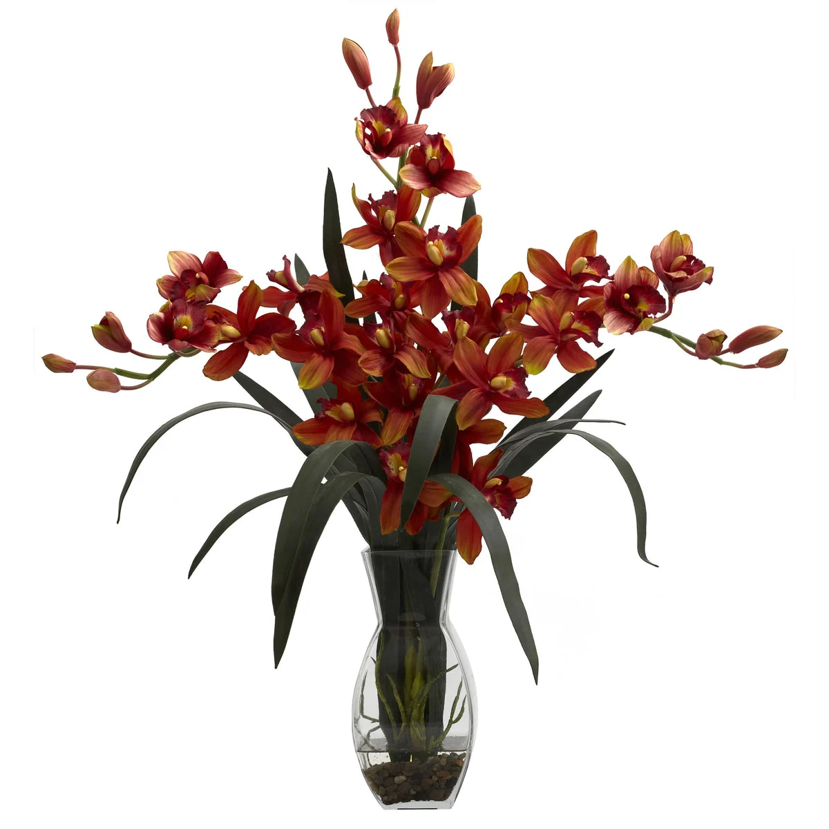 Nearly Natural Triple Cymbidium w/Vase Arrangement