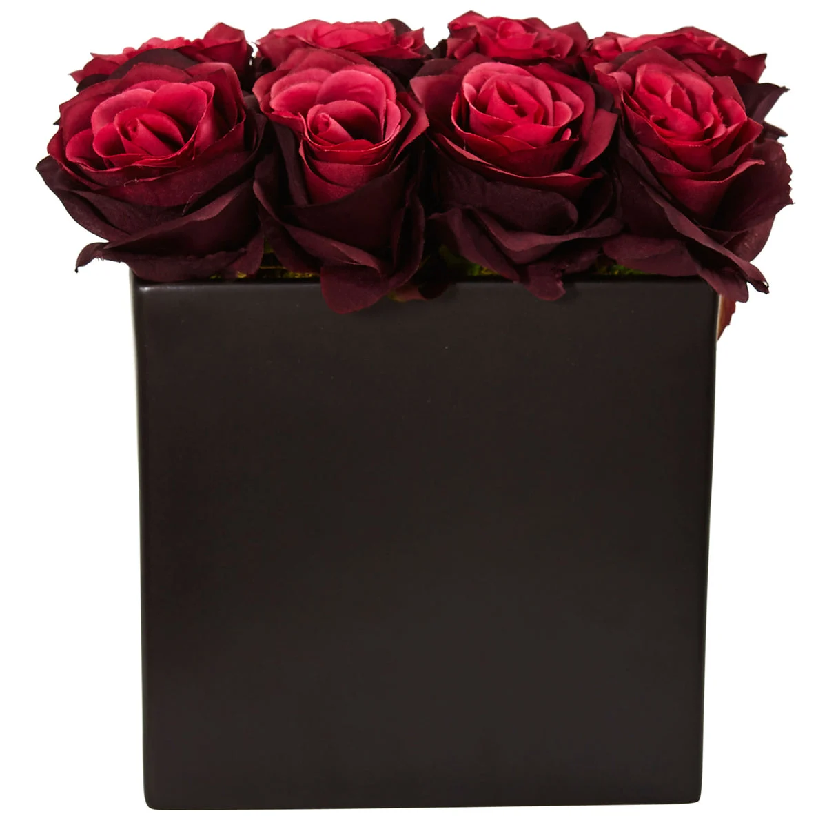Nearly Natural Roses Arrangement in Black Vase
