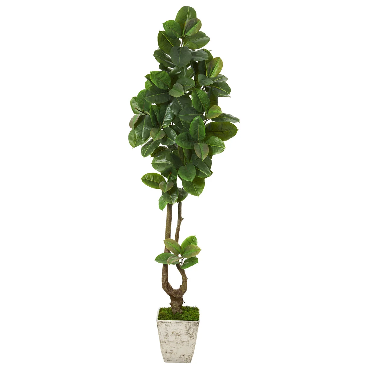 Nearly Natural T1094 82" Artificial Green Real Touch Rubber Leaf Tree in Country White Planter