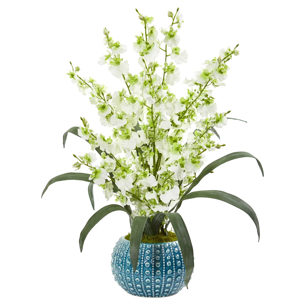 Nearly Natural Dancing Lady Orchid Artificial Arrangement in Blue Vase
