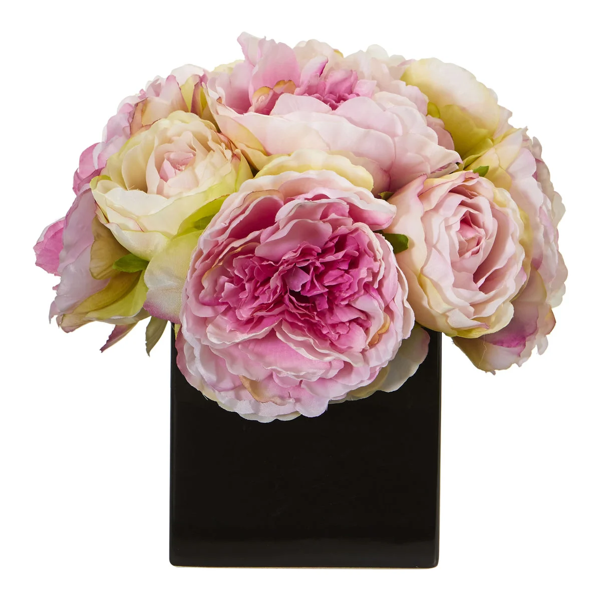Nearly Natural Peony Artificial Arrangement in Black Vase