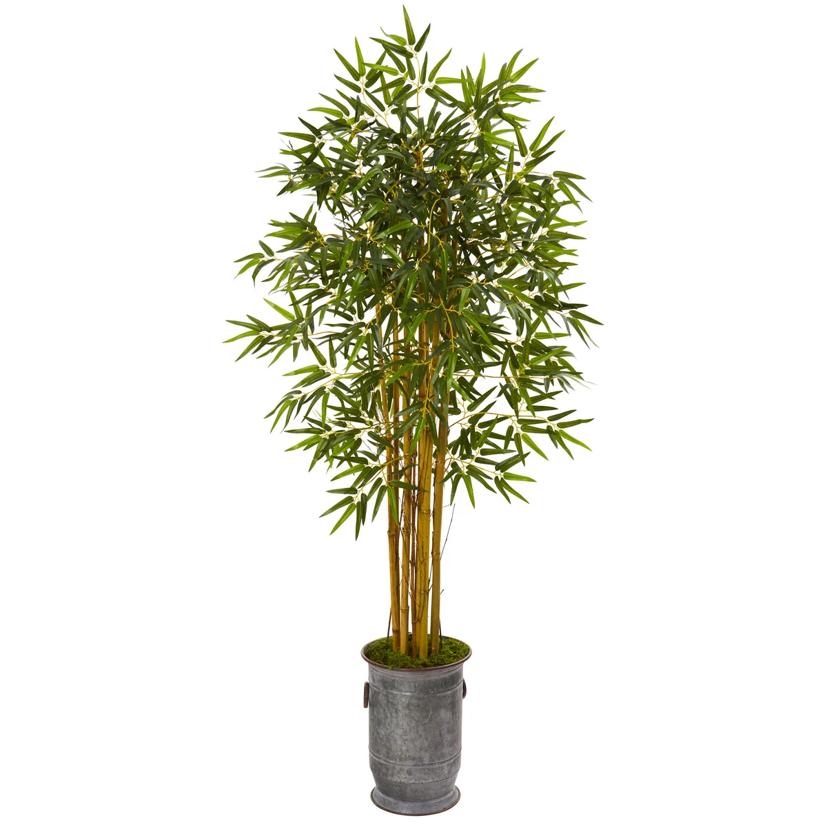 Nearly Natural 9851 68" Artificial Green Bamboo Tree in Vintage Metal Planter