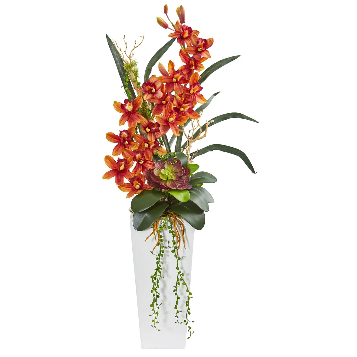 Nearly Natural 3’ Cymbidium Orchid and Succulent Artificial Arrangement