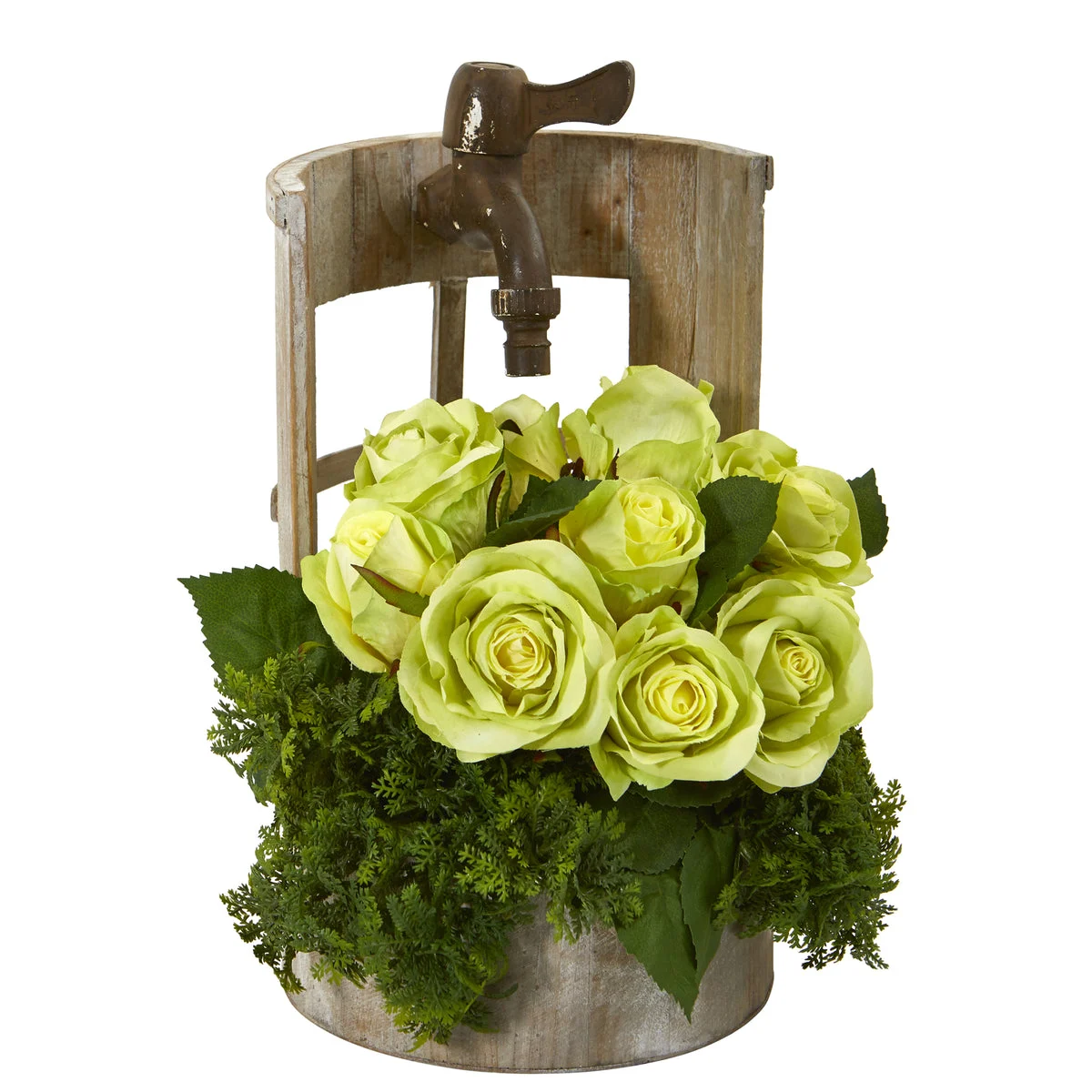 Nearly Natural Rose Artificial Arrangement in Faucet Planter