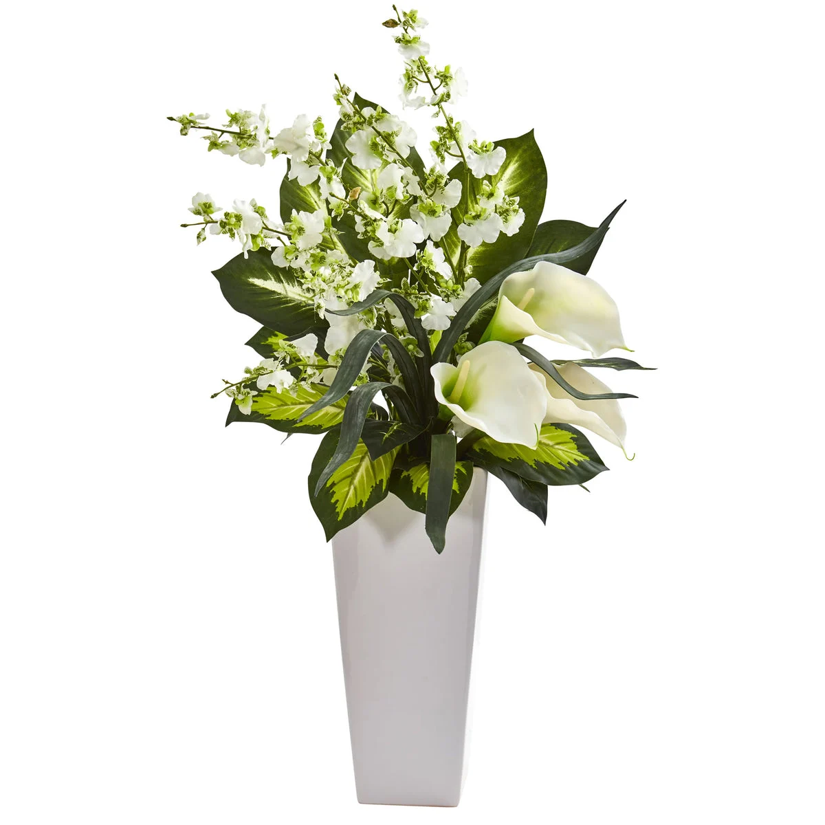 Nearly Natural 29`` Calla Lily & Orchid Artificial Arrangement in Black Vase
