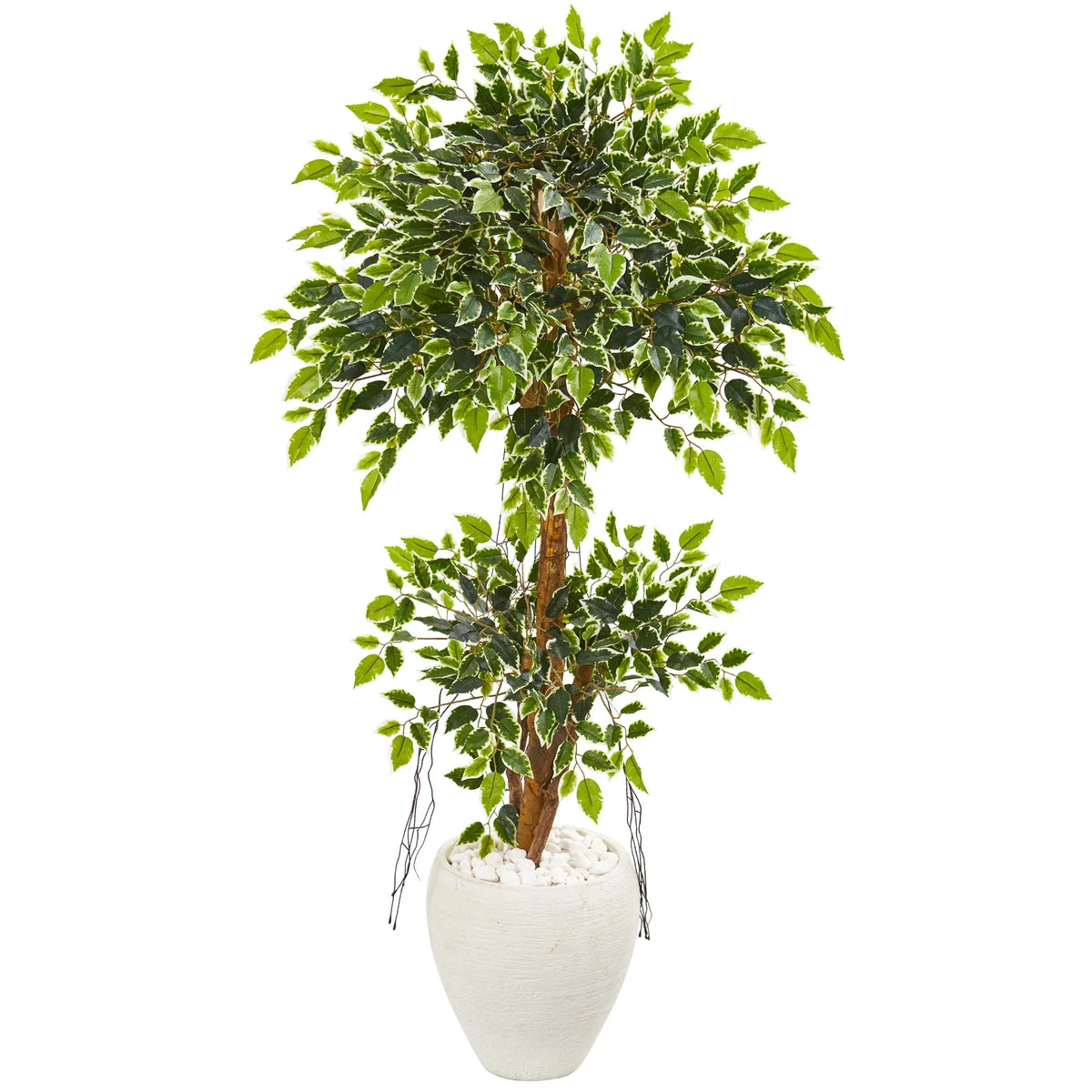 Nearly Natural 9392 56" Artificial Green Variegated Ficus Tree in White Planter