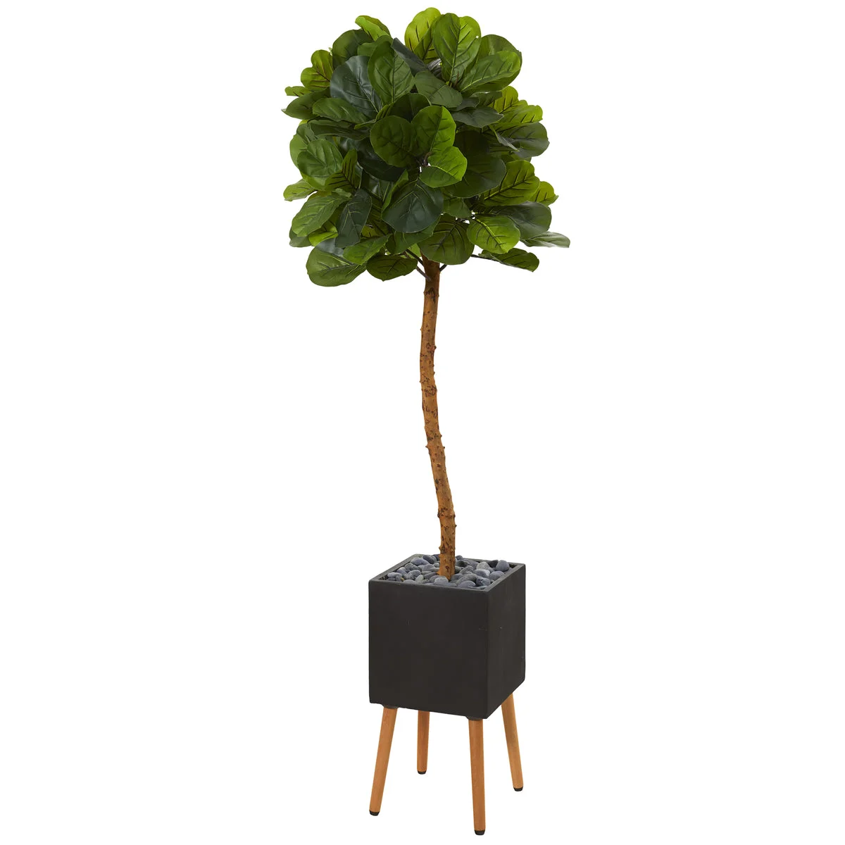 Nearly Natural T1152 6' Artificial Green Real Touch Fiddle Leaf Tree in Black Planter with Stand