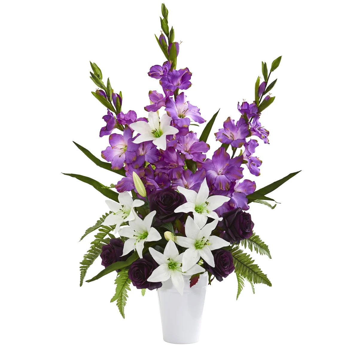 Nearly Natural Mixed Flowers Artificial Arrangement in White Vase