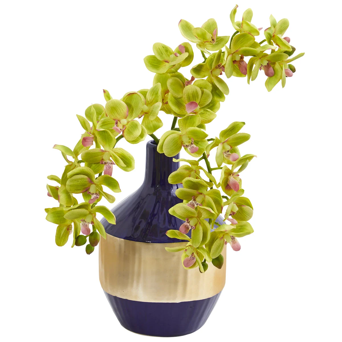 Nearly Natural Phalaenopsis Orchid Artificial in Blue and Gold Designer Vase