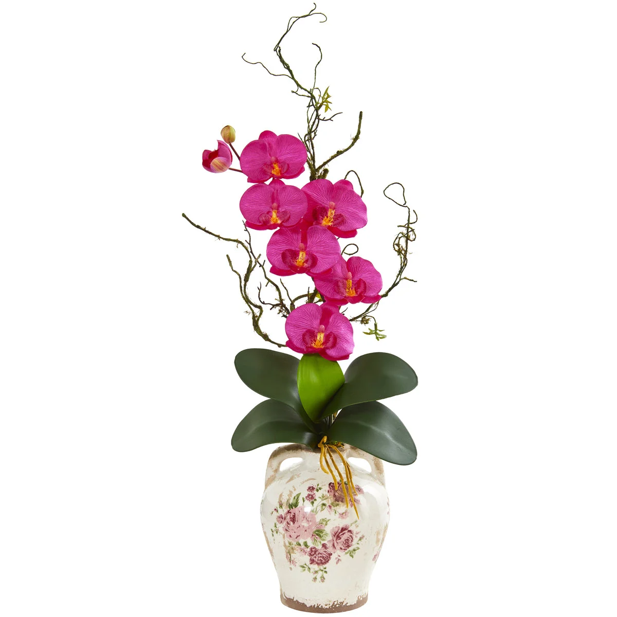Nearly Natural Phalaenopsis Orchid and Twig Artificial Arrangement in Floral Jar