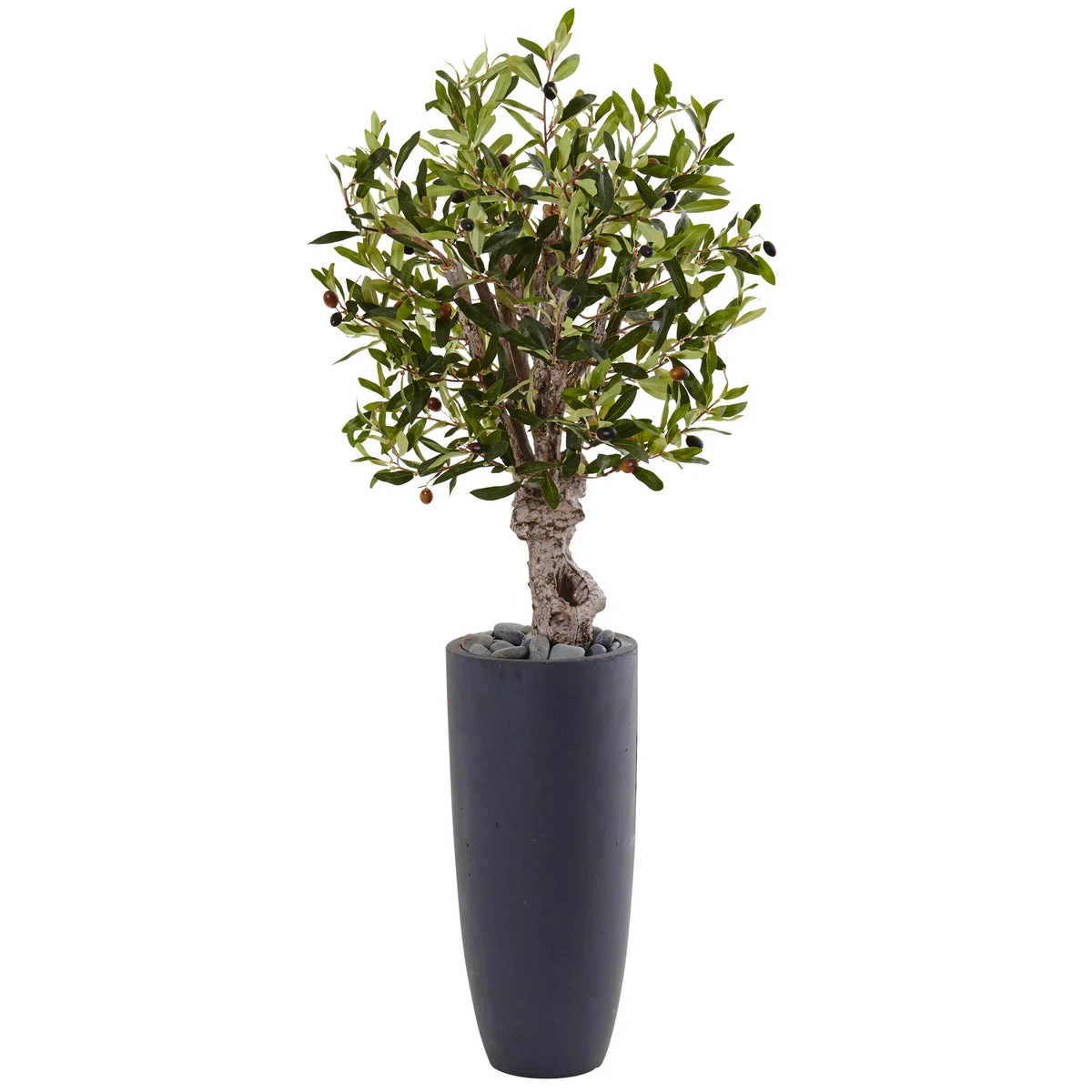 Nearly Natural 5827 3.5' Artificial Green Olive Tree in Gray Cylinder Planter