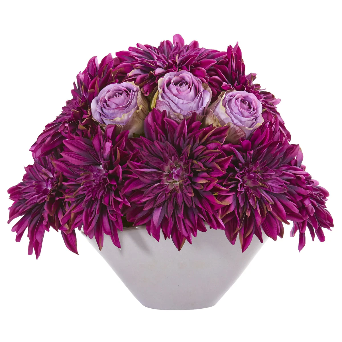 Nearly Natural 16`` Dahlia and Rose Artificial Arrangement in Gray Vase