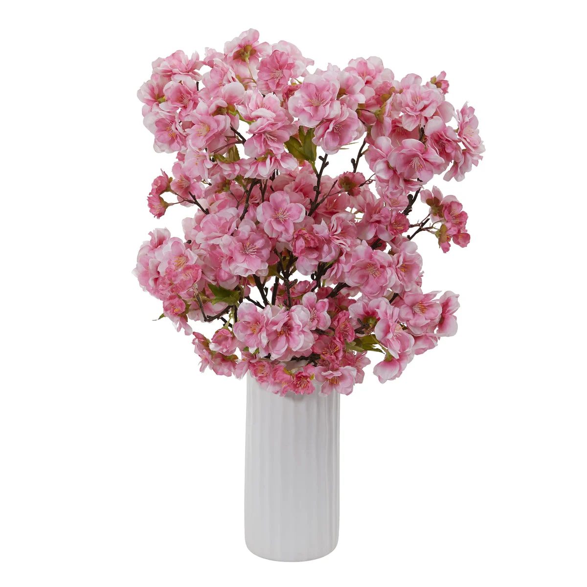 Nearly Natural 18`` Cherry Blossom Artificial Arrangement in White Vase