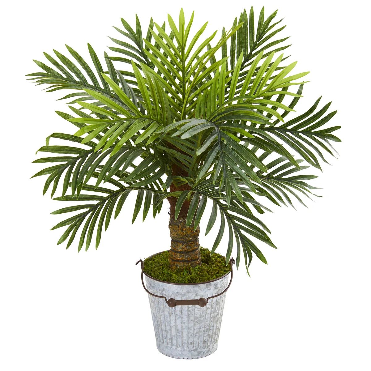 Nearly Natural 9909 27" Artificial Green Robellini Palm Tree in White Washed Vintage Metal Pail