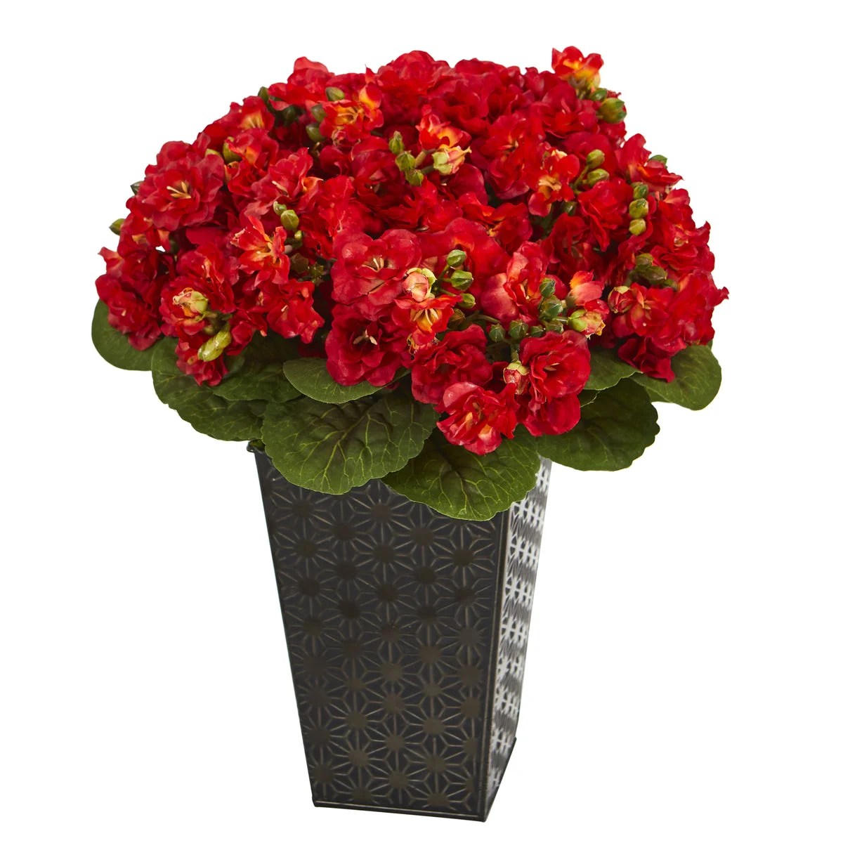 Nearly Natural 14`` Violet Artificial Plant in Black Embossed Tin Planter