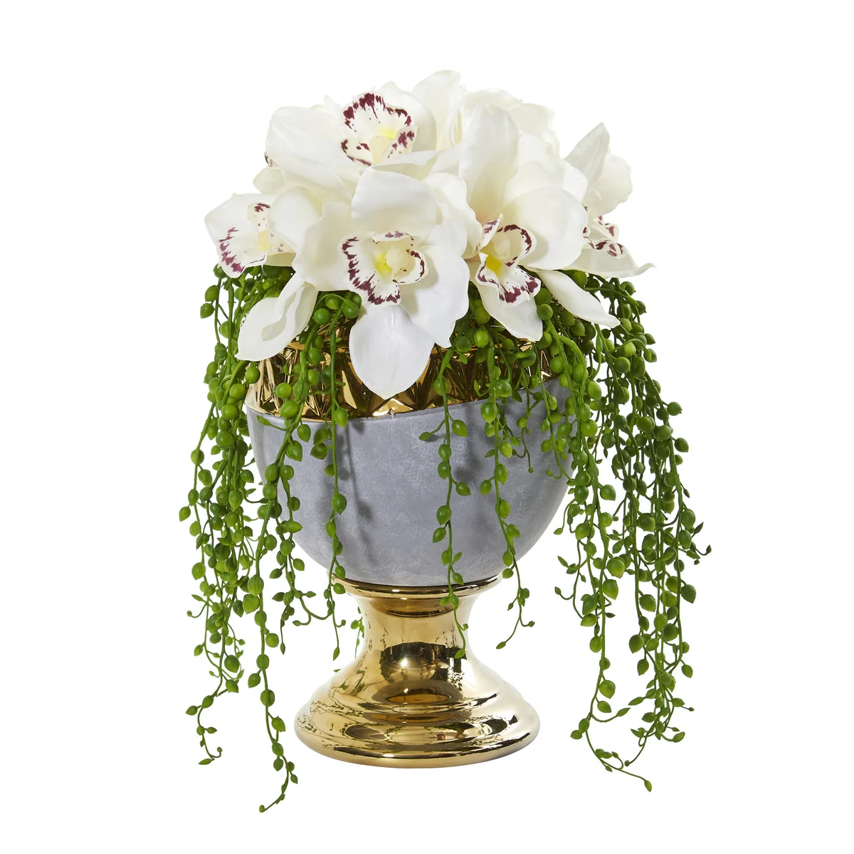 Nearly Natural 13`` Cymbidium Orchid Artificial Arrangement in Designer Urn