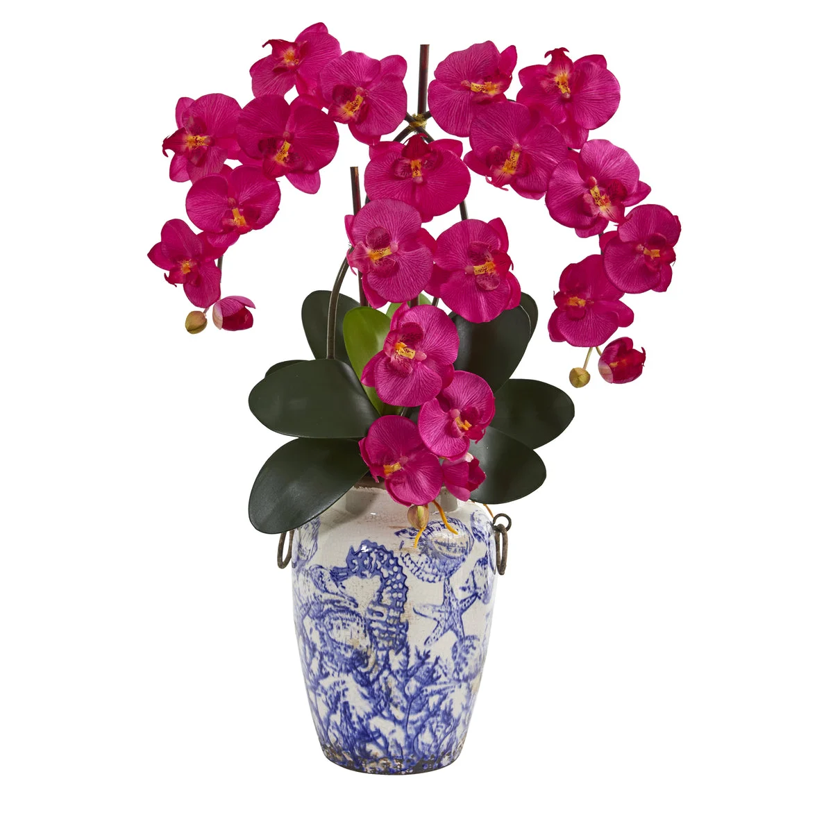 Nearly Natural 24`` Phalaenopsis Orchid Artificial Arrangement in Weathered Ocean Vase