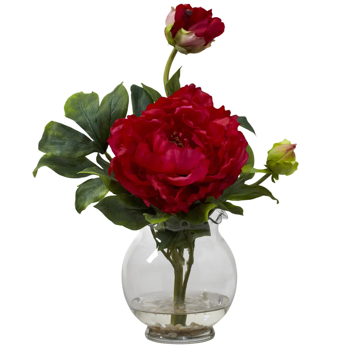 Nearly Natural Peony w/Fluted Vase Silk Flower Arrangement
