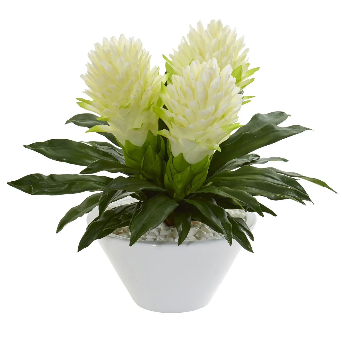 Nearly Natural 17`` Ginger Artificial Plant in White Vase