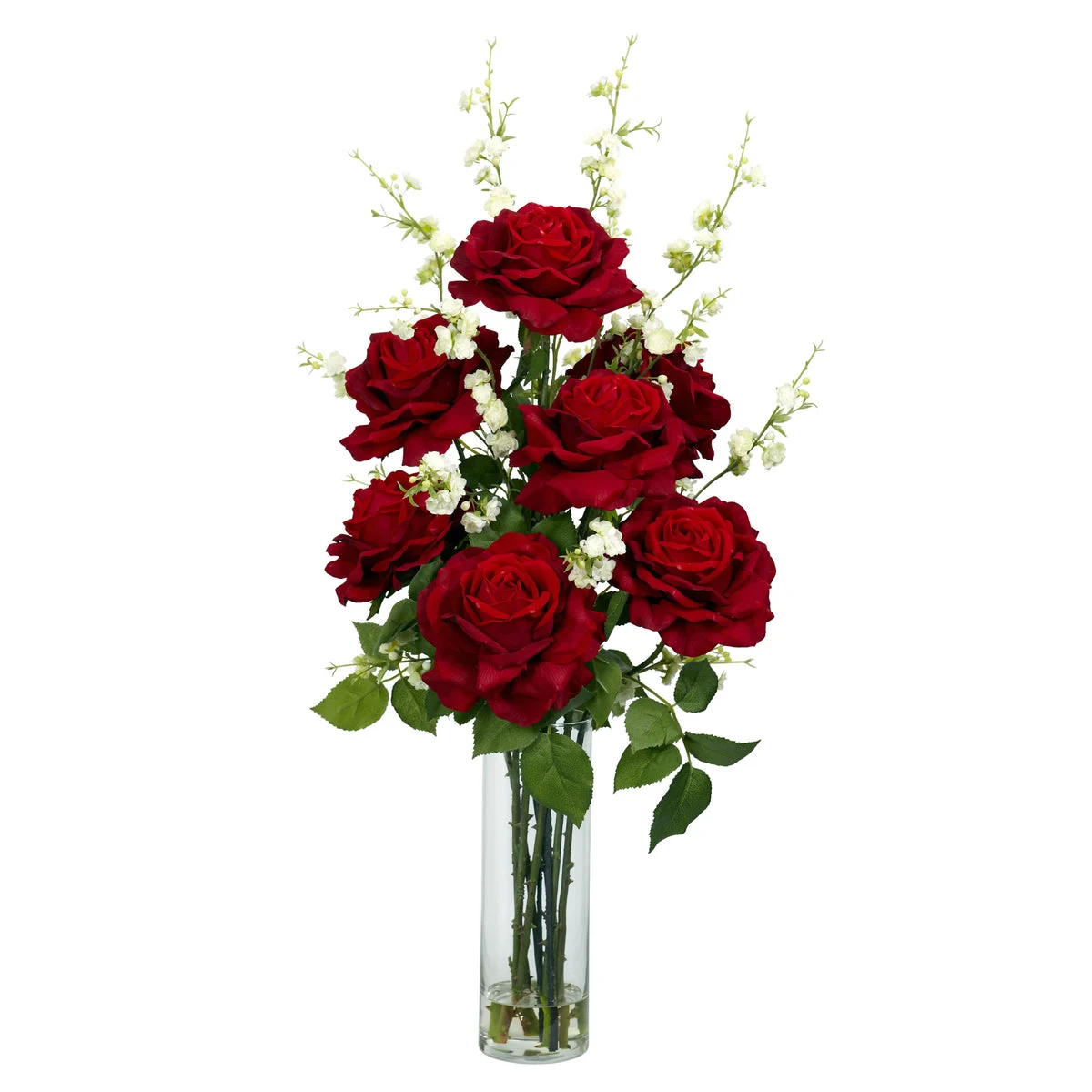 Nearly Natural Roses w/Cherry Blossoms Silk Flower Arrangement