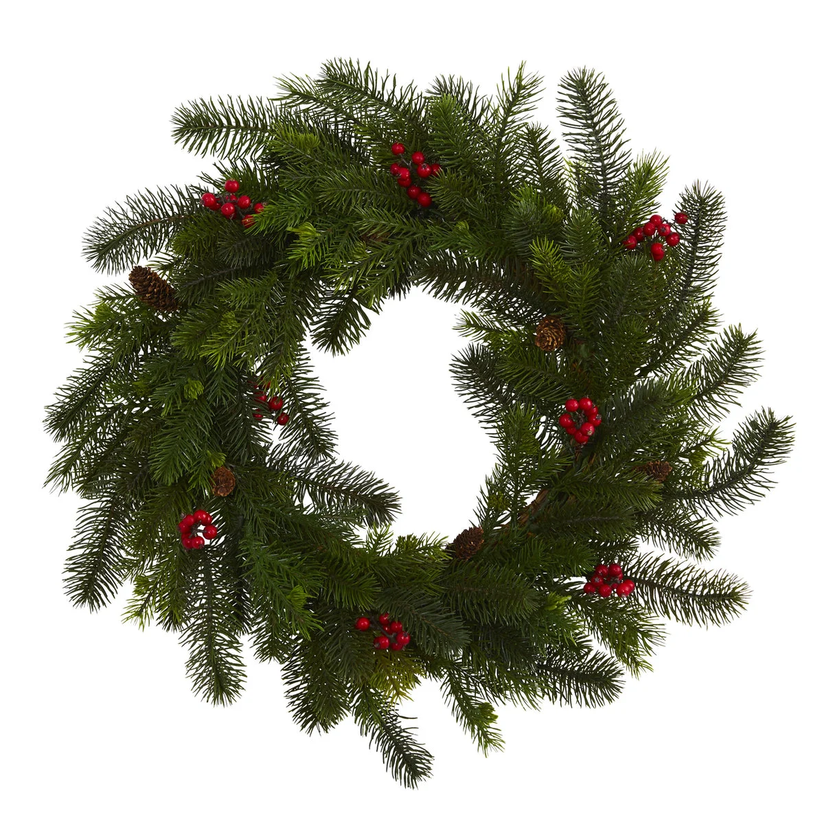 Nearly Natural 4594 24" Artificial Green Pine & Berry Wreath