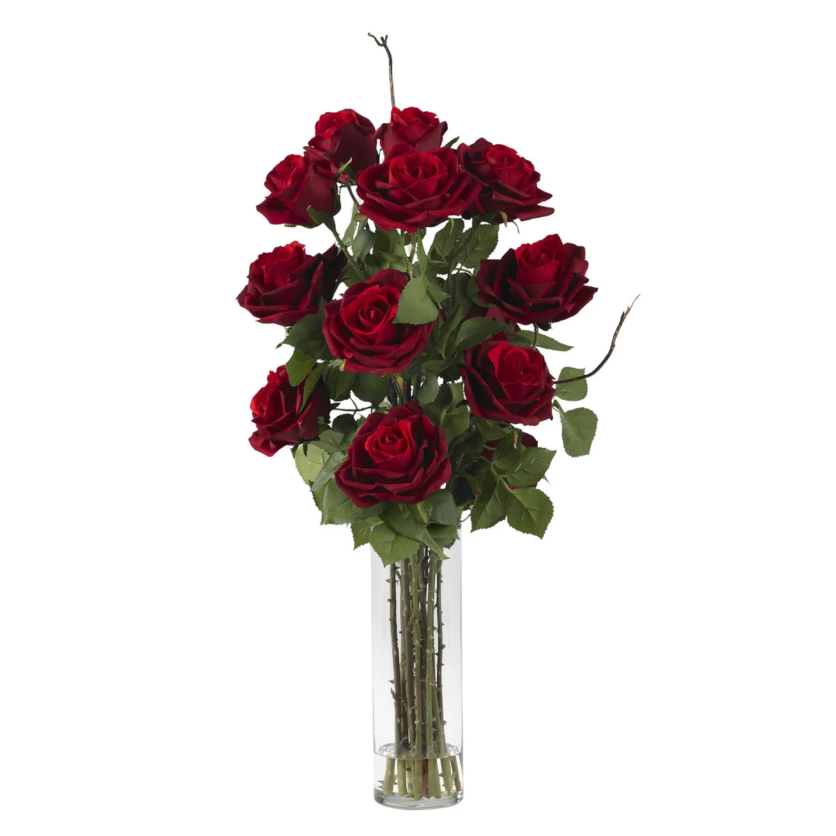 Nearly Natural Roses w/Cylinder Vase Silk Flower Arrangement