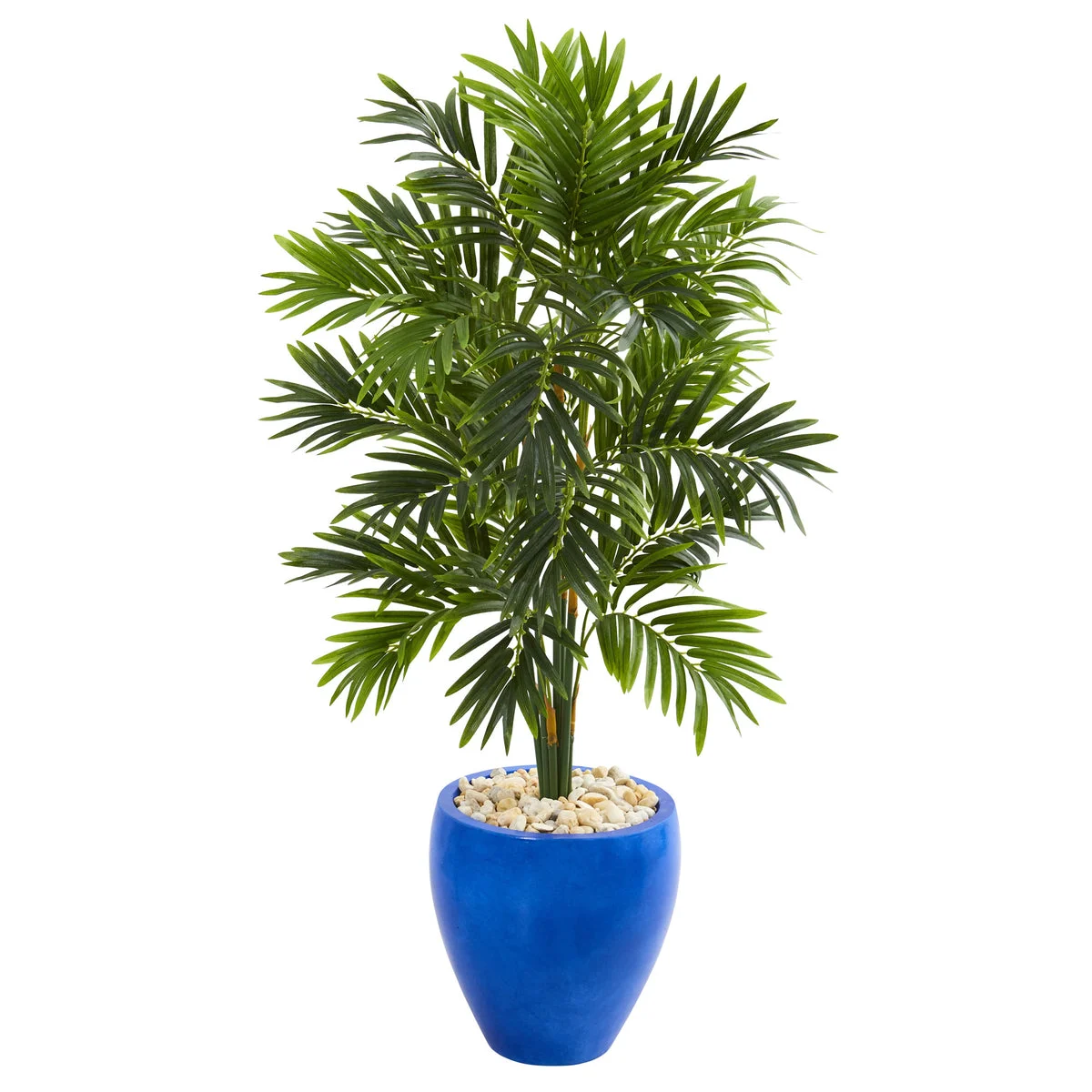 Nearly Natural 5685 4' Artificial Green Areca Palm Tree in Glazed Blue Planter