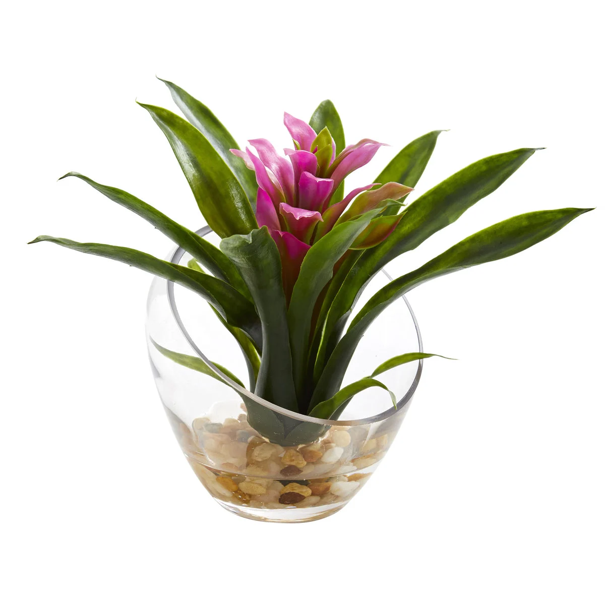 Nearly Natural 8 Tropical Bromeliad in Angled Vase Artificial Arrangement