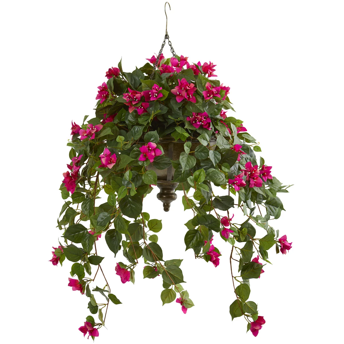 Nearly Natural 37`` Bougainvillea Artificial Plant in Hanging Metal Bowl