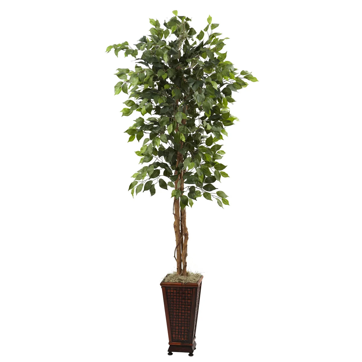 Nearly Natural 5925 6.5' Artificial Green Ficus Tree with Decorative Planter