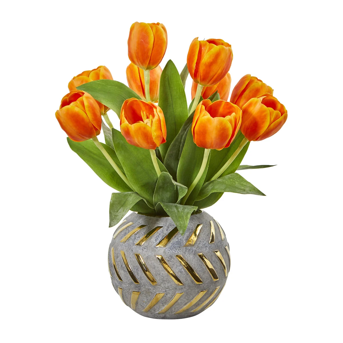 Nearly Natural Tulip Artificial Arrangement in Decorative Vase