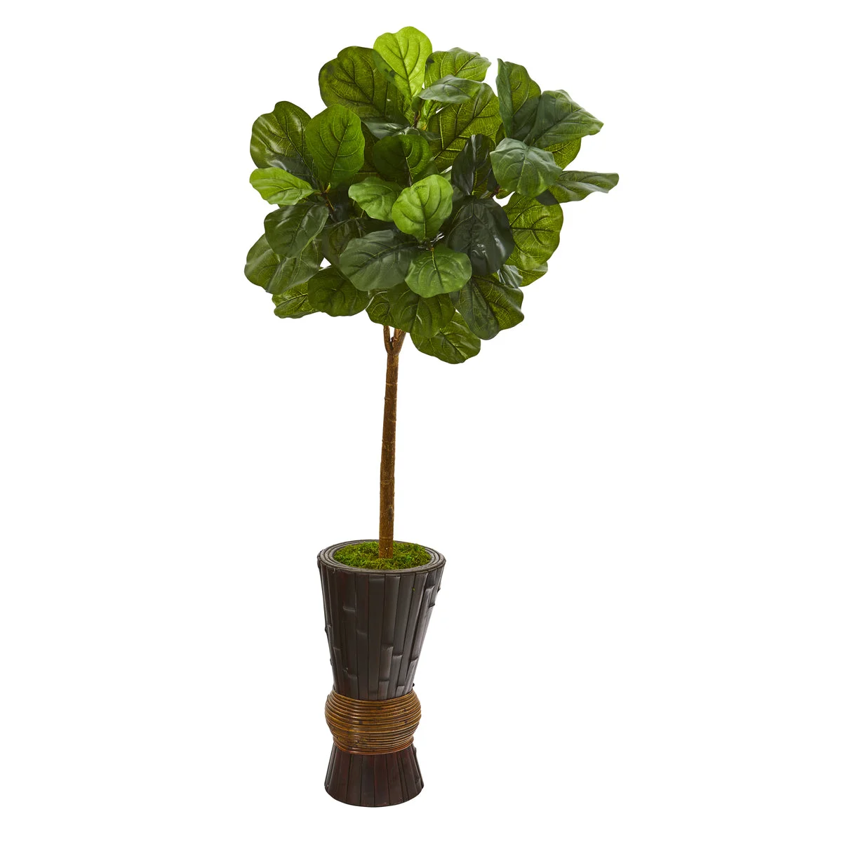 Nearly Natural T1172 50" Artificial Green Real Touch Fiddle Leaf Tree in Bamboo Planter
