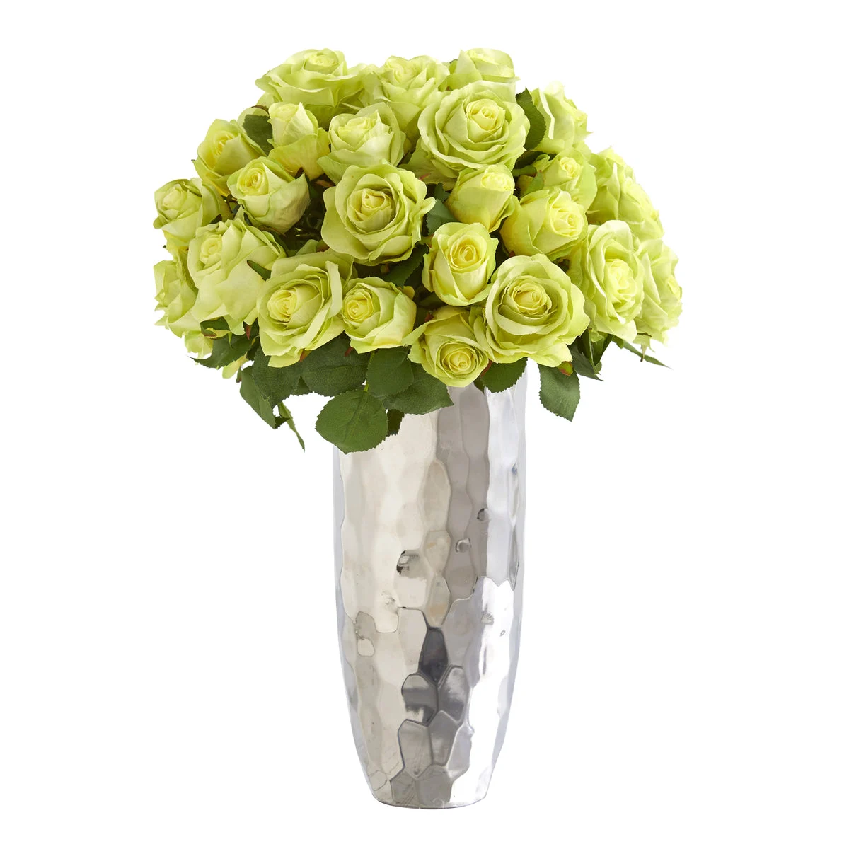 Nearly Natural 20`` Rose Artificial Arrangement in Silver Vase