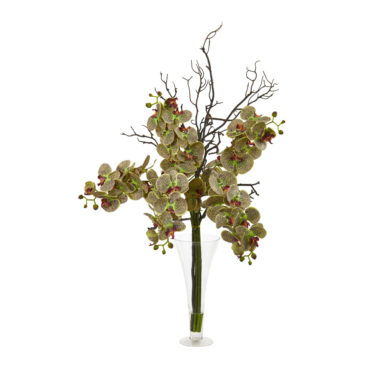 Nearly Natural 38`` Elegant Phalaenopsis Orchid Artificial Arrangement in Flared Vase